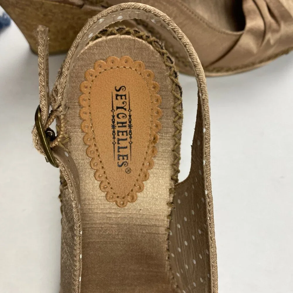 Seychelles Wedge Peep Toe Slingback Heels Shoes Whipstich Size 10